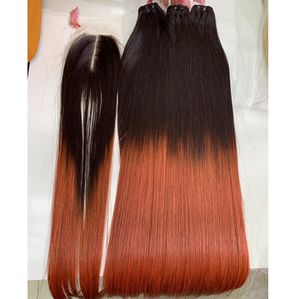 Tendance chaude vietnamienne Ombre Orange 22 "Extensions de cheveux de couleur pas d'enchevêtrement pas de perte avec fermeture de paquets de prix compétitif - Product Image 4