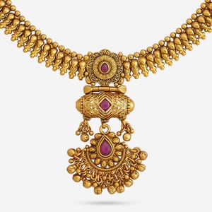 Collier vintage 188141, collier antique pour femme, ensemble de bijoux de mariage en acier inoxydable fin avec zircon, plaqué or - Product Image 5