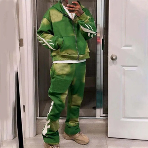 Customized Men's Winter Hooded <b>Tracksuit</b> Set Solid Puff Printing Flared Jogger Pant Sweatsuit Hoodie Custom Design 100% Cotton - Product Image 2