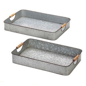 Kitchenware Galvanized Round Serving <b>Tray</b> <b>Dinner</b> Serving Platters with Custom Wooden Handles Unique Metal Sushi Serving Dish - Product Image 6