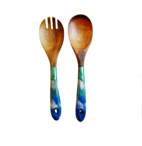 Juego de 2 Cucharas con Mango Blanco, Utensilios de Madera de Acacia y Mango Natural, Herramientas de Cocina Hechas a Mano, Aptas para Lavavajillas, Caja de Color Personalizada - Product Image 4