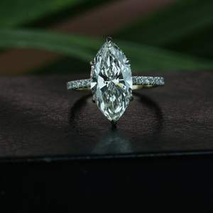 Bague de luxe en diamant de laboratoire de 2 carats, taille marquise, VS1, certifiée IGI SGL, or rose, argent, bijoux de fiançailles et de mariage pour femmes - Product Image 1