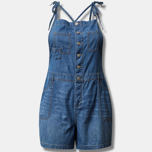 Prix raisonnable Streetwear mode à la mode léger Denim Shortalls taille haute encolure droite femmes salopette - Product Image 4