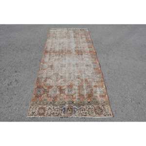 Tapis Turc Vintage Classique Orange Bleu Patchwork Design 3.1 X 7.2ft Tissage Plat en Laine pour Décorations de Salon Support en Latex - Product Image 1