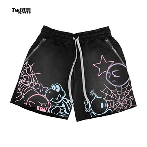 Shorts de plage en toile délavée pour hommes, style urbain, poches zippées, respirants, en tissu épais Spandex/Polyester, imprimé maille, vente en gros - Product Image 5