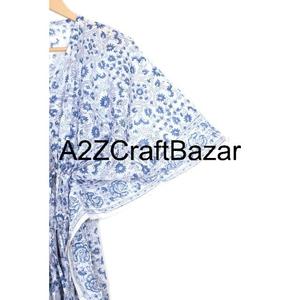 Robe décontractée à manches courtes, col en V, mi-longue, en coton pur, lavable, écologique, légère, avec imprimé floral bohème et franges - Product Image 4