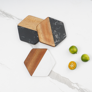 Handmade Wholesale decorative Natural wooden marble <b>coaster</b> wooden <b>coasters</b> white <b>black</b> wooden marble <b>coaster</b> - Product Image 3