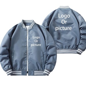 Veste universitaire de couleur unie de qualité supérieure pour hommes, uniforme de baseball ample à la mode, veste bombardier en toile imperméable et coupe-vent, veste décontractée - Product Image 4