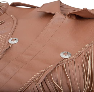 Nouvelle veste en cuir de vache western unisexe faite à la main, best-seller, avec franges, taille plus, manches longues, toutes saisons - Product Image 5