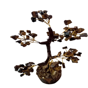 Haute qualité oeil de tigre pierres précieuses arbre 100 perles arbre guérison naturelle décoration cristal puces arbre utilisé pour la décoration de la maison - Product Image 1