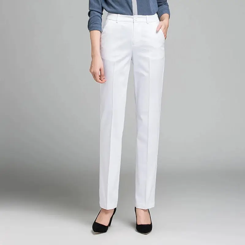 Простые Офисные Деловые женские строгие брюки белого цвета, оптовая продажа, индивидуальные рабочие прямые женские строгие брюки без рисунка