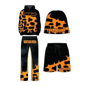 OEM Custom Logo Streetwear Stone Wash Flared Sweatpants and Hoodie Sets Heavyweight Shorts <b>Beanie</b> Hoodie Flare Pant Sweatsuits - Product Image 6