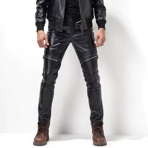 Pantalon en cuir pour homme, style motard, pantalon de moto, coupe slim, cuir PU, streetwear, bas de pantalon pour la conduite, pantalon en cuir pour homme - Product Image 6
