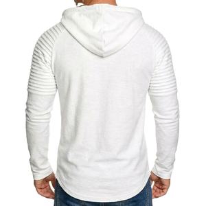 <b>Men</b> s Plain <b>White</b> <b>Hoodie</b> with Ribbed Shoulder Design Long Sleeve Pullover Sweatshirt Casual Streetwear - Product Image 2
