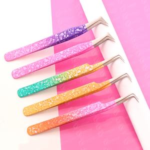 Pinces à épiler pour extensions de cils en acier inoxydable japonais, poignée diamantée, non corrosives, disponibles dans toutes les couleurs - Product Image 1