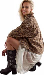 Women Casual <b>Denim</b> Jacket Oversized Leopard Stars Printed Boyfriend Vintage Jean Jacket Coat with Pockets - Product Image 6