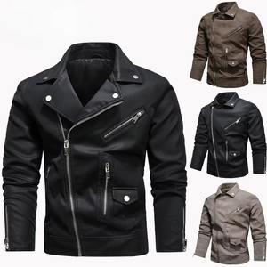 Veste en cuir varsity pour homme, col montant, à capuche, coupe-vent, décontractée, en cuir synthétique véritable - Product Image 2