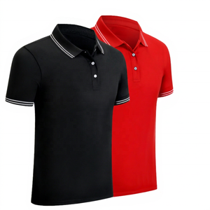Men's Short Sleeve Knitted Polo Shirt Solid Color Casual Design Regular Fit Black <b>Red</b> Option - Product Image 1