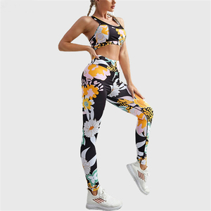 Breathable Custom High Impact Custom Sublimation High Impact Sports Bra Gym <b>Women</b> Floral Print Yoga <b>Leggings</b> Sets - Product Image 1