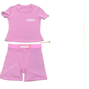 Logo personnalisé côtelé deux pièces ensemble de shorts de détente haute qualité été 2 pièces ensemble de vêtements pour femmes ensemble à manches courtes - Product Image 2
