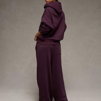 Ensemble survêtement décontracté personnalisé à jambes larges, deux pièces, pull-over, streetwear, survêtement pour femmes, couleur unie, manches longues, sweat-shirts amples et luxueux