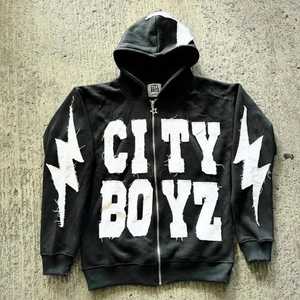 Sudaderas con Capucha Extra Grandes de Algodón Impermeables para Hombre, Estilo Desgastado, para Uso Diario Cómodo, Estilo Urbano Moderno - Product Image 3