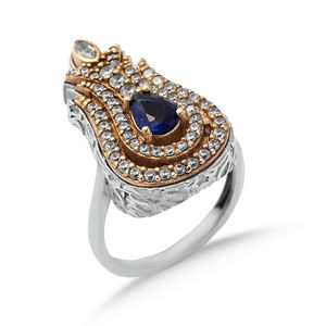 Joyería turca otomana estilo auténtico tulipán diseño anillo zafiro CZ piedra plata hecho a mano al por mayor - Product Image 3