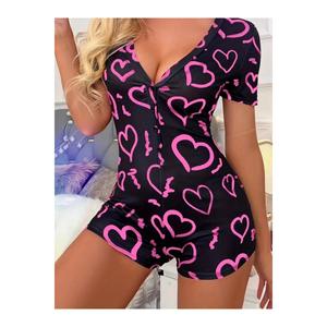 Tuta da donna con Micro Shorts abbottonata a manica corta Adenmest - Product Image 2