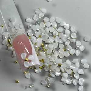 Polvo Acrílico A10jet Blanco con Diseño Floral 3D de Pétalos, Perlas y Cuentas, Mezcla Aleatoria para Decoración de Uñas - Product Image 3