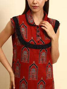 Chemise de nuit en dentelle 100% coton pour femmes Sans manches Longue Respirante Tissu à motifs géométriques Élégante Automne/Printemps Été - Product Image 4