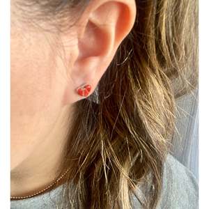 Karen Lalio Trendy Heart <b>Post</b> <b>Earrings</b> Coral & Sterling Silver Inlay 18K Gold with Diamond Gift Rose Gold Drop <b>Earrings</b> - Product Image 4