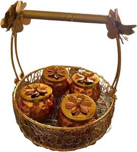 Soporte decorativo para frutas secas con tapas florales, 4 tarros, cesta de Metal, caja decorativa multiusos, caja de regalo de cobre, mesa, decoración del hogar - Product Image 2