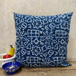 Housse de coussin et de oreiller en voile de coton 100% indigo, imprimée à la main, 45x45cm, avec fermeture éclair au dos, pour usage domestique - KANTHA - Product Image 1
