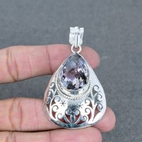 Nouvel Arrivage Pendentif Charme de Luxe pour Femme en Laiton Plaqué Argent Sterling 925 avec Améthyste Rose Facettée Faite à la Main Troisième