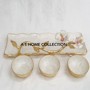 Cuenco para servir decorativo para el hogar de estilo japonés moderno, vidrio de aluminio chapado en oro, conjunto de frutas y alimentos de Metal hecho a mano, tres cuencos - Product Image 2