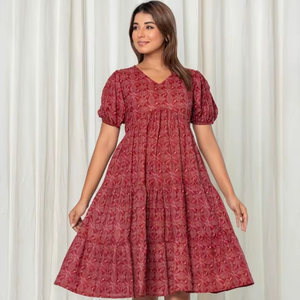 Robe de créateur Kashvi pour femme, micro-imprimée, 100 % coton, style occidental, respirante, mi-longue, pour le printemps, décontractée, pour les fêtes, en coton - Product Image 1