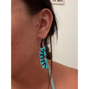Navajo Handmade Kingman Turquoise & Sterling <b>Silver</b> Drop <b>Earrings</b> Geometric Cluster <b>Dangle</b> Design - Product Image 2