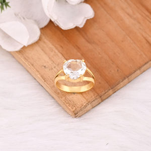 Solid 925 Sterling Silver Yellow Gold Plated <b>Crystal</b> Quartz Heart Gemstone Handmade Stackable Prong Setting <b>Ring</b> Fashion Jewelry - Product Image 4
