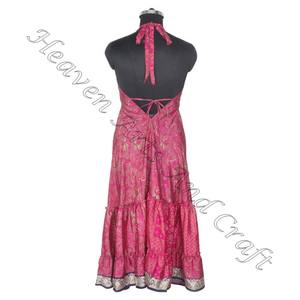 Robe bohème en soie Sari indien léger pour femmes, robe en tissu Sari - Product Image 2