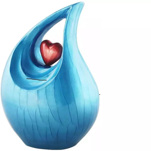 Émail blanc et bleu ciel coeur goutte d'enterrement de crémation pour les restes humains | Pot commémoratif - Product Image 2