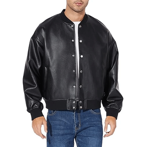 High Quality Faux Bomber Jacket Mens Motorcycle Button Closure Slim Fit Biker Style Jacket - Product Image 2
