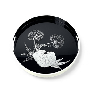 Plateau en laque à motif de feuilles décoratives, fait à la main pour servir de la nourriture, stylisme de table et décoration de la maison, fabriqué au Vietnam - Product Image 1