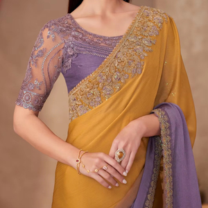 ส่าหรีผ้าไหมดีไซเนอร์พิเศษพร้อมลายปักสวยงามเรียงตามลำดับทำงานขอบคุณภาพสูงสำหรับงานแต่งงานปาร์ตี้สวมใส่สไตล์ปากีสถาน - Product Image 1