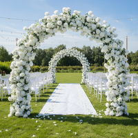Arche de fleurs artificielles en soie personnalisée, 7-8 pieds, forme de cœur réglable, toile de fond de mariage, blanc et vert, durable, faite à la main, réutilisable, stable