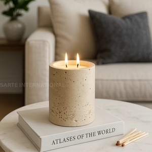 Travertine <b>Marble</b> Candle <b>Jar</b> Holder Wholesale Direct Factory Handmade Stone Vessels Premium Candle Holders Custom Supply - Product Image 4