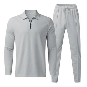 Ensemble de jogging à chemise de couleur unie à fermeture éclair, nouveaux sports pour hommes, survêtement confortable et pantalon à manches longues décontracté élégant deux pièces - Product Image 2