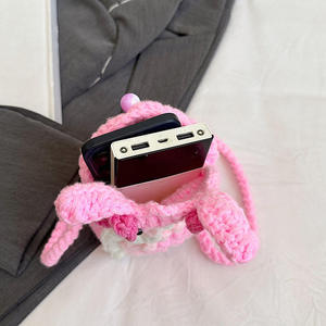 Sac à bandoulière en coton tissé au crochet, motif lapin et papillon, nouveau, mignon, pour téléphone portable, taille moyenne, tendance - Product Image 4