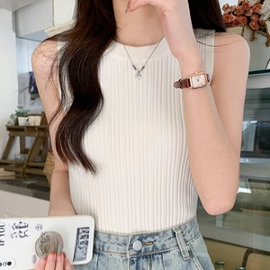 Camiseta sin mangas de primavera y verano para mujer, camisetas sin mangas de punto para mujer, chalecos informales ajustados elásticos, Tops cortos, chaleco, pulóver, camisas - Product Image 3