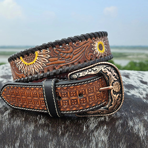 Ceinture Vintage Western Cowboy en cuir pleine fleur véritable avec boucle ardillon en alliage et longueur personnalisée - Product Image 2