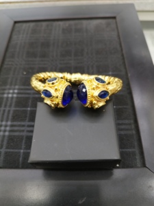 Byzantine Style Open <b>Bangle</b> <b>Bracelet</b> Gold Tone with Red Gemstone Handmade Luxury Jewelry - Product Image 3